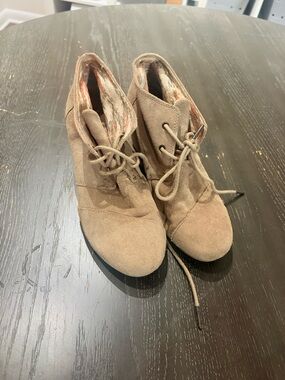 Toms Taupe Lace-Up Wedge Ankle Boots